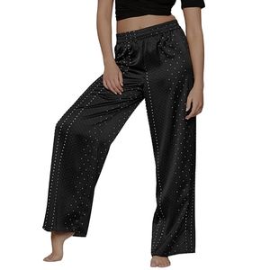 VICTORIA'S SECRET Pajama Pants Crepe Back Satin Polka Dot Black Size XS NWT
